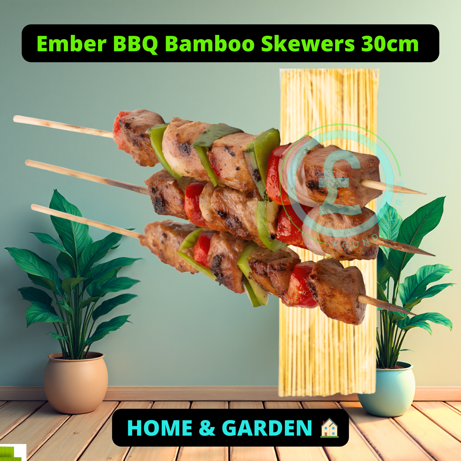 Bamboo BBQ Kebab Skewers 30cm Long – 100 Pack | Strong Pointed Ends Garden party2