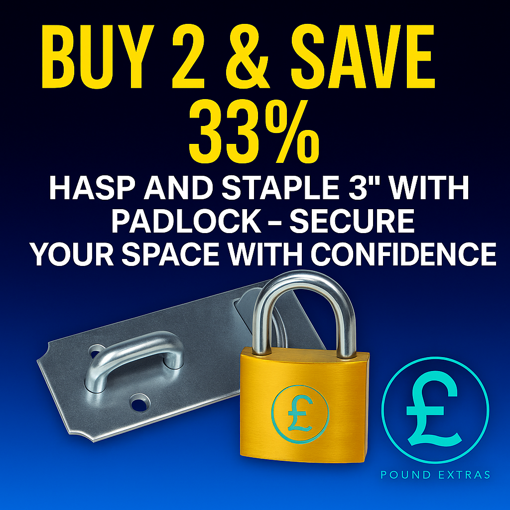Promotional graphic with a yellow padlock and metal hasp on a blue background, featuring text about a discount offer.