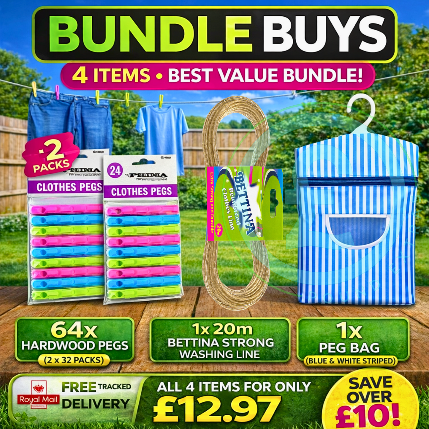 Dolly Pegs 48 Pack Washing Line Peg Bag Bundle Outdoor Clothes Peg Set Laundry8