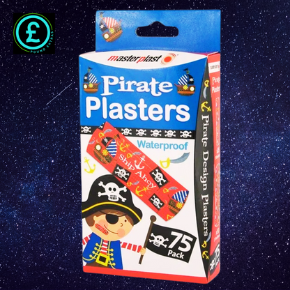 Pack of pirate-themed plasters with a blue background