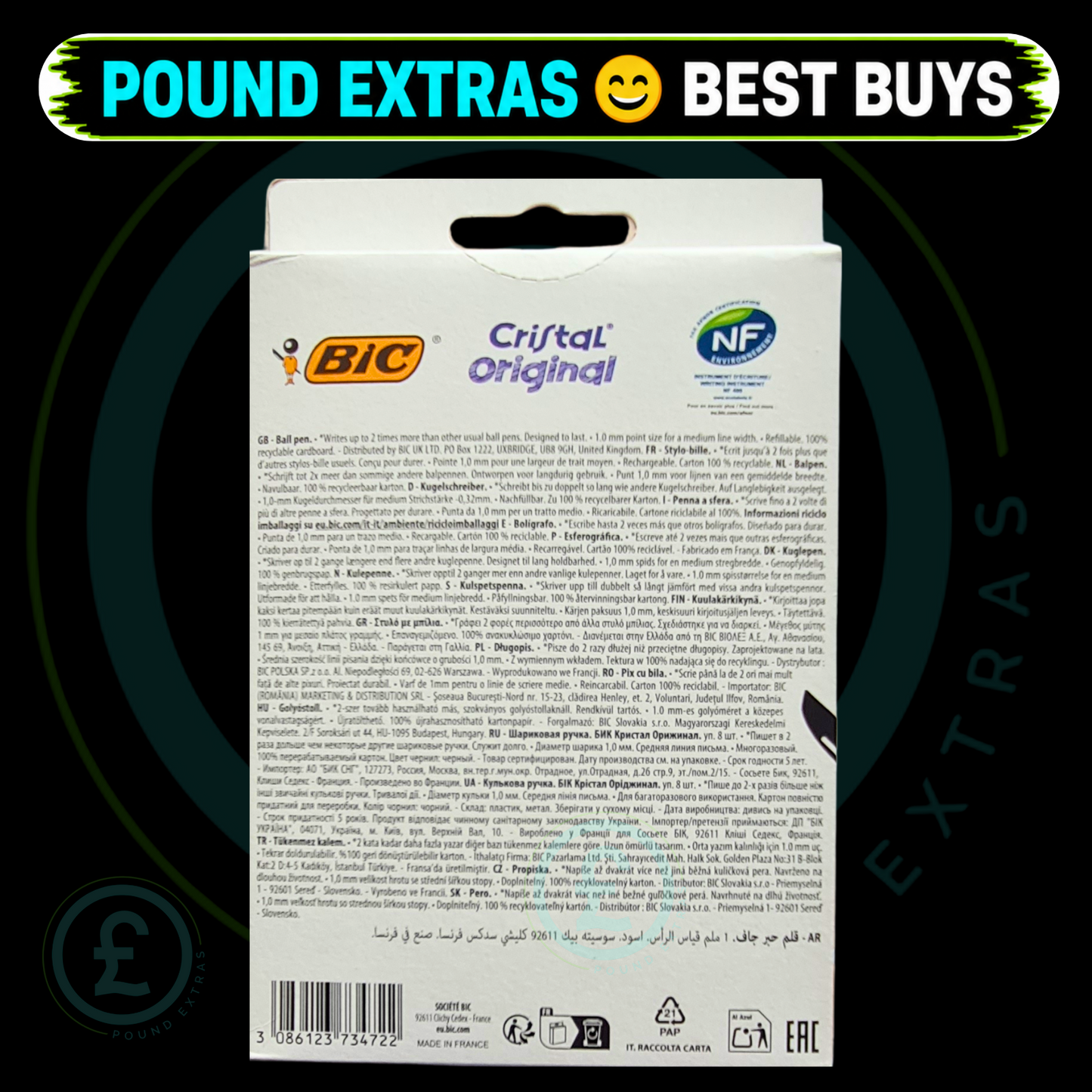 BIC Cristal Original Black Ink Ballpoint Pens 8 Pack Medium 1.0mm Office Smooth6