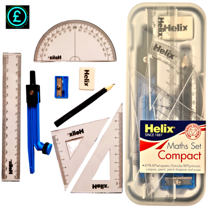 Helix Maths Set Compact with various mathematical tools on a white background