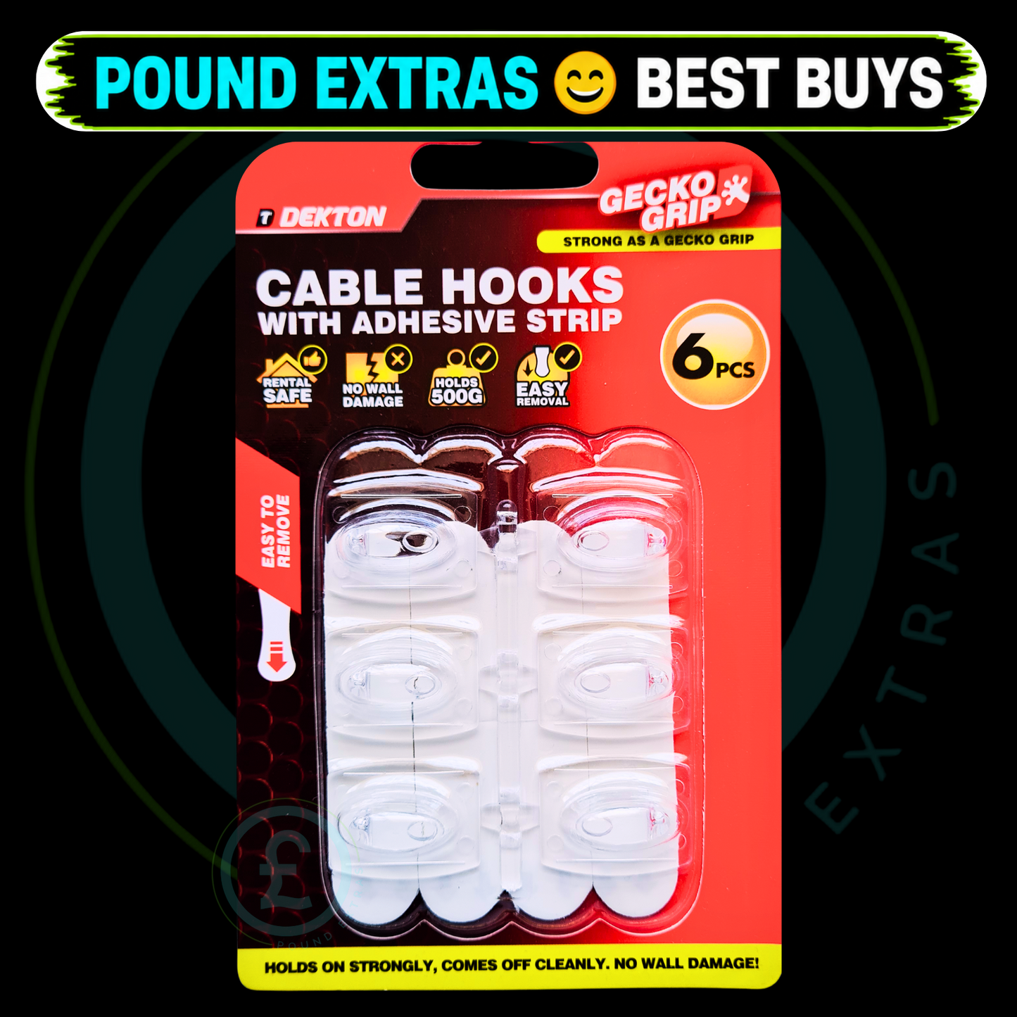 Cable Hooks With Adhesive Strip – Clear Gecko Grip 6 Pack Strong Holds Removable0
