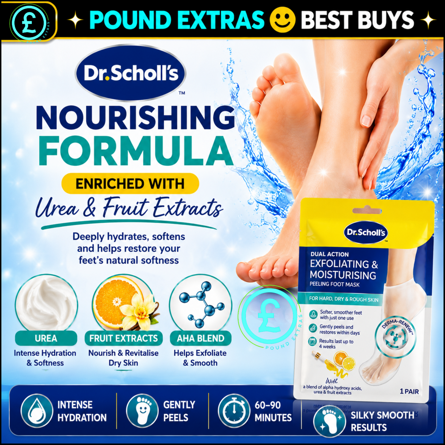 Foot Peel Mask Exfoliating Moisturising Foot Mask Soft Skin Dr Scholl x3 Pairs3