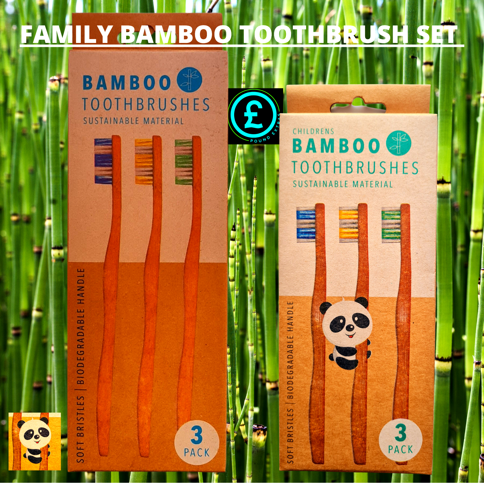 ❤️ POUND EXTRAS 😊 Bamboo Toothbrush Set 💚 soft bristles, eco-friendly & biodegradable handles for a cleaner smile & greener planet. Perfect daily oral care!