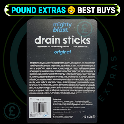Drain Unblocker Sticks Pipe Cleaner Odour Remover Sink Bath & Shower 12 Pack ⚡10