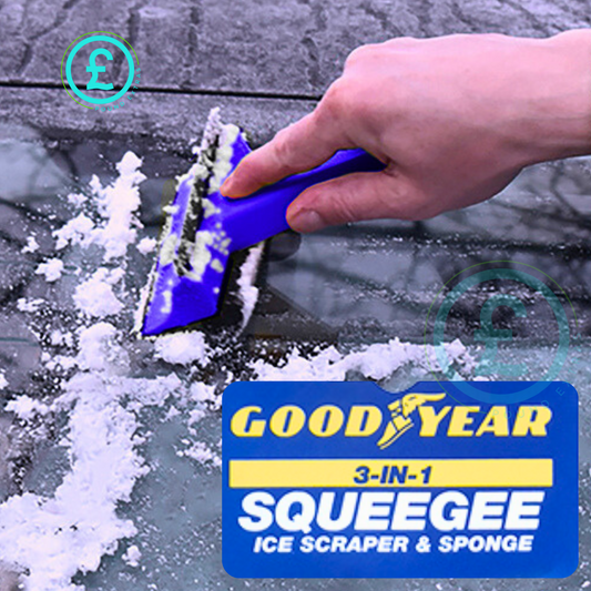 ❤️ POUND EXTRAS 😊 Goodyear 3-in-1 ice scraper 💪 with squeegee & sponge for fast car windscreen cleaning. Perfect winter tool for frost, snow & condensation.