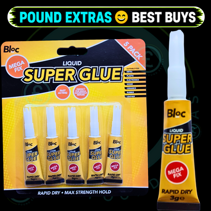 Super Glue Liquid 3g Tubes 5 Pack Bloc Fast Acting Strong Adhesive Bond DIY  0