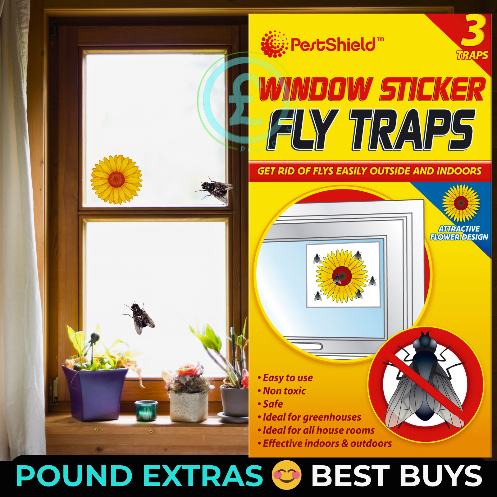 Fly Catcher Window Flower Traps Stickers Bug Insect Killer Sticky Window Trap1