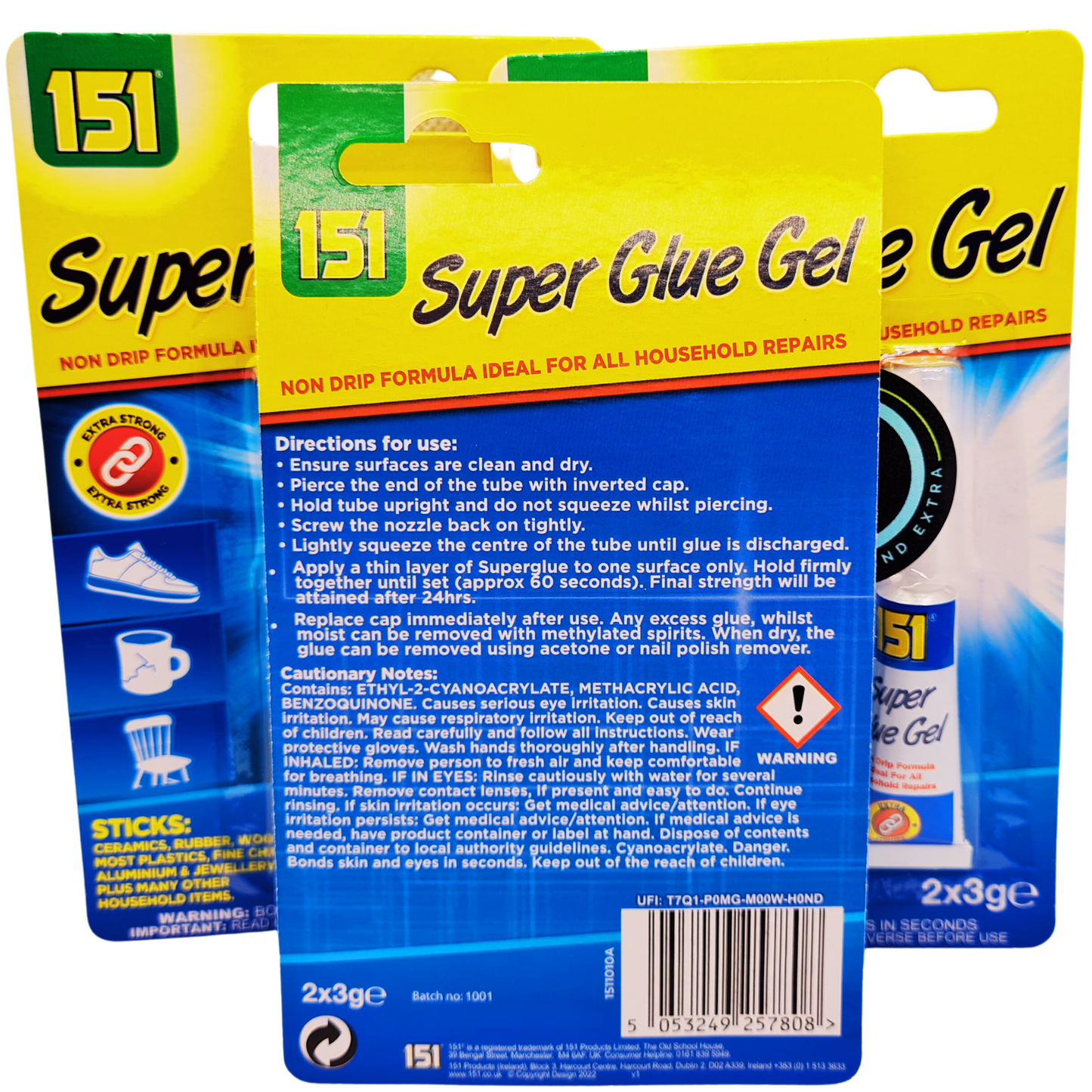 Two packages of 151 Super Glue Gel on a white background