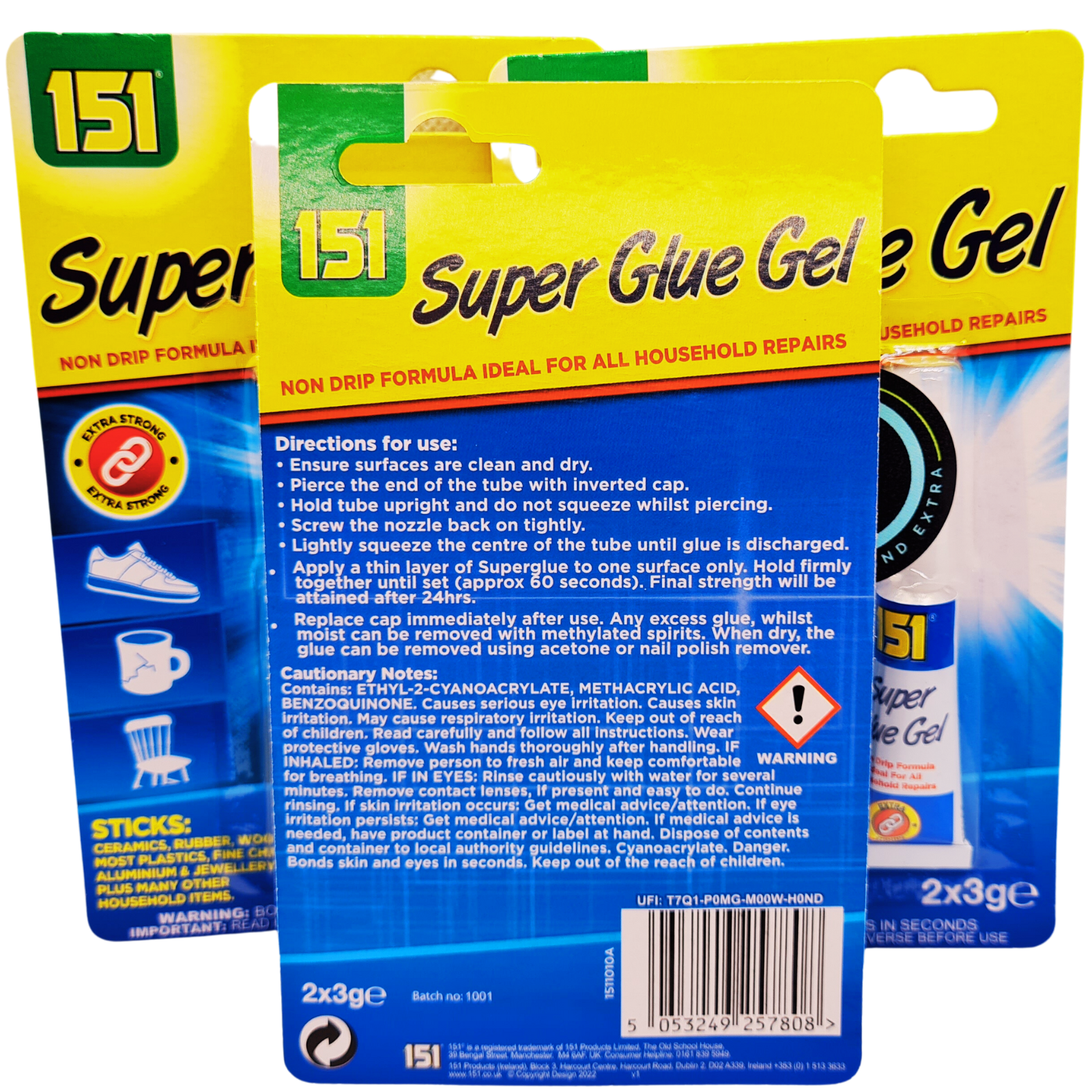Two packages of 151 Super Glue Gel on a white background