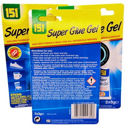 Two packages of 151 Super Glue Gel on a white background
