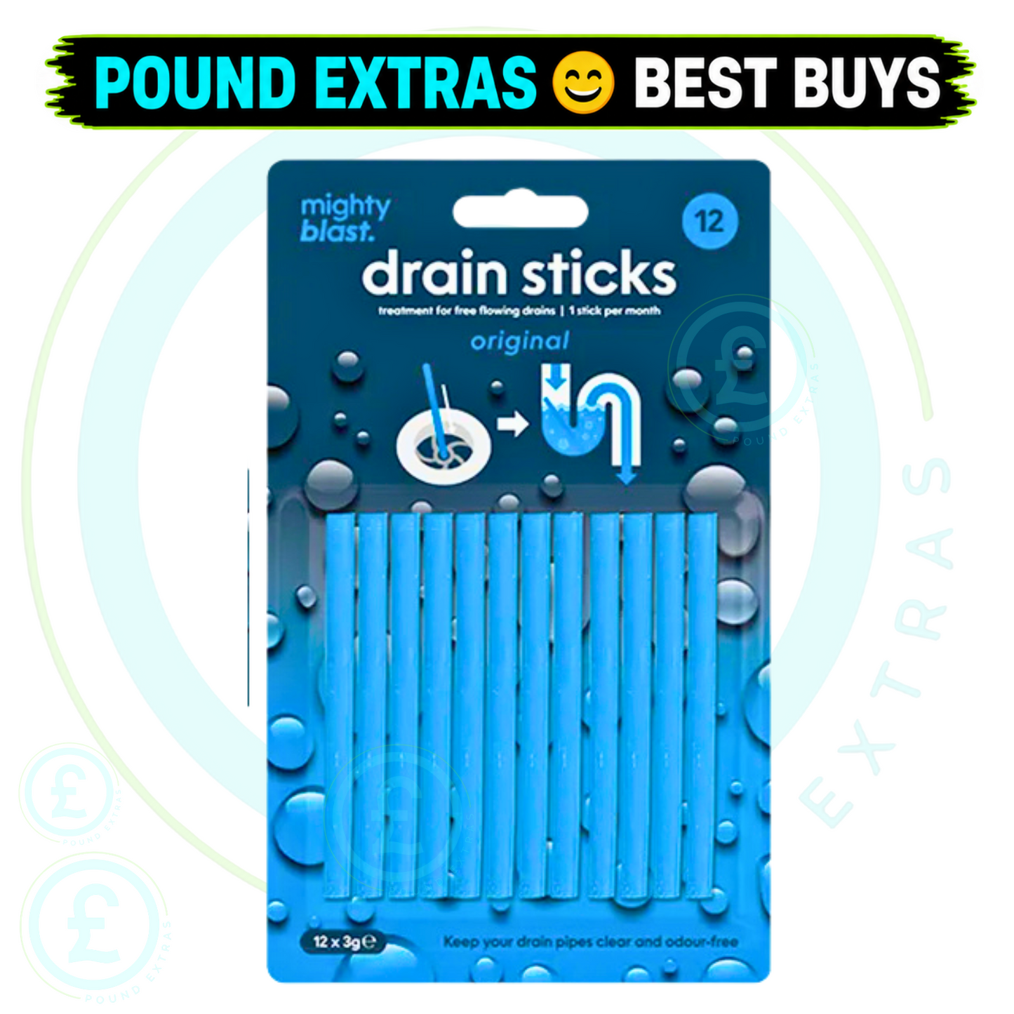 Drain Unblocker Sticks Pipe Cleaner Odour Remover Sink Bath & Shower 12 Pack ⚡0