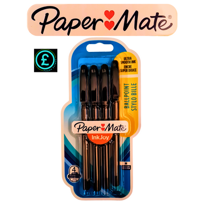 Pack of Paper Mate InkJoy ballpoint pens with branding and product details.