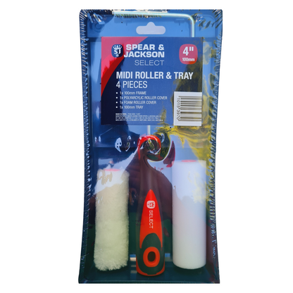 Paint Roller Set Gloss & Emulation Midi Roller Frame & Paint Tray 4" Sleeves0