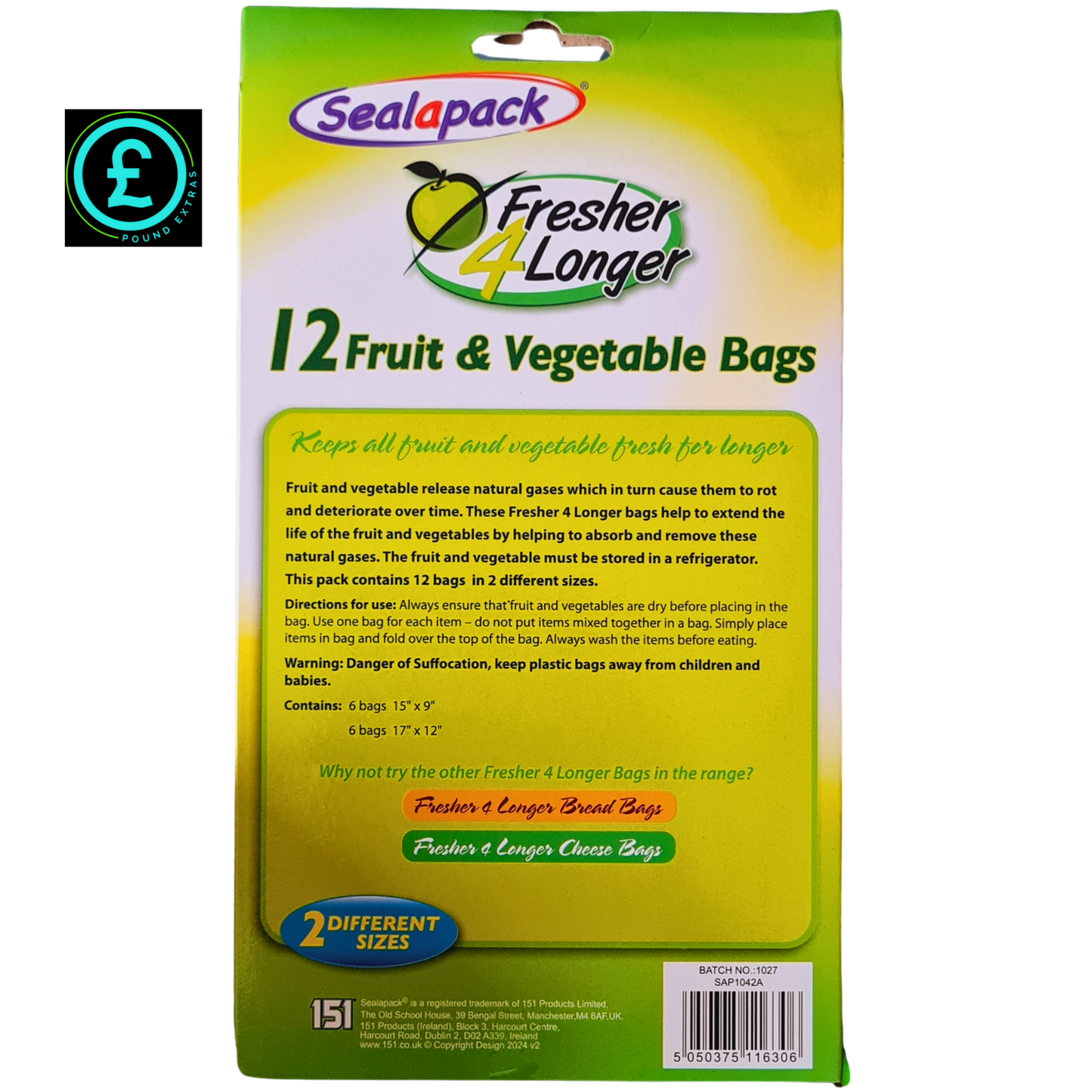 Sealapack Fruit & Vegetable Storage Bags 12 Pack Fresher 4 Longer Reusable  14