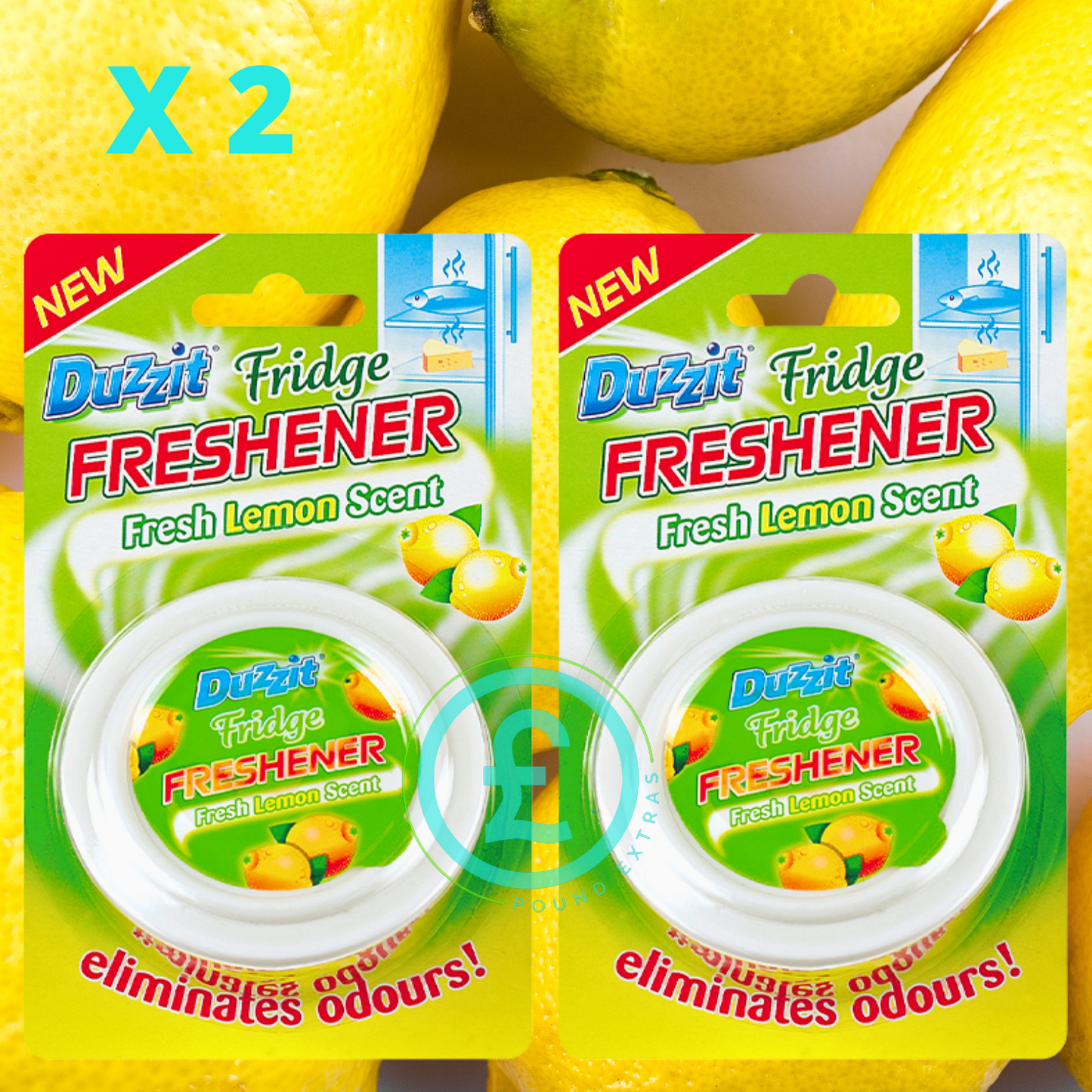 Duzzit Fresh Lemon Fridge Freshener 2 Pack – Odour Eliminator Long Lasting Fresh2