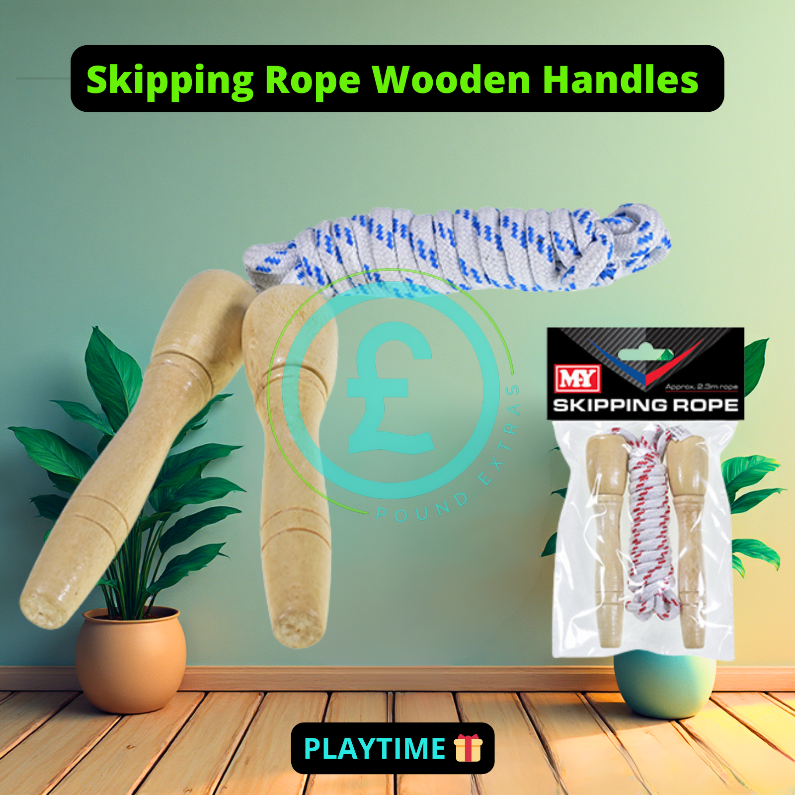 Skipping Rope Wooden Handles 2.3m Kids Fitness Training Jump Rope Assorted  poundextras.com