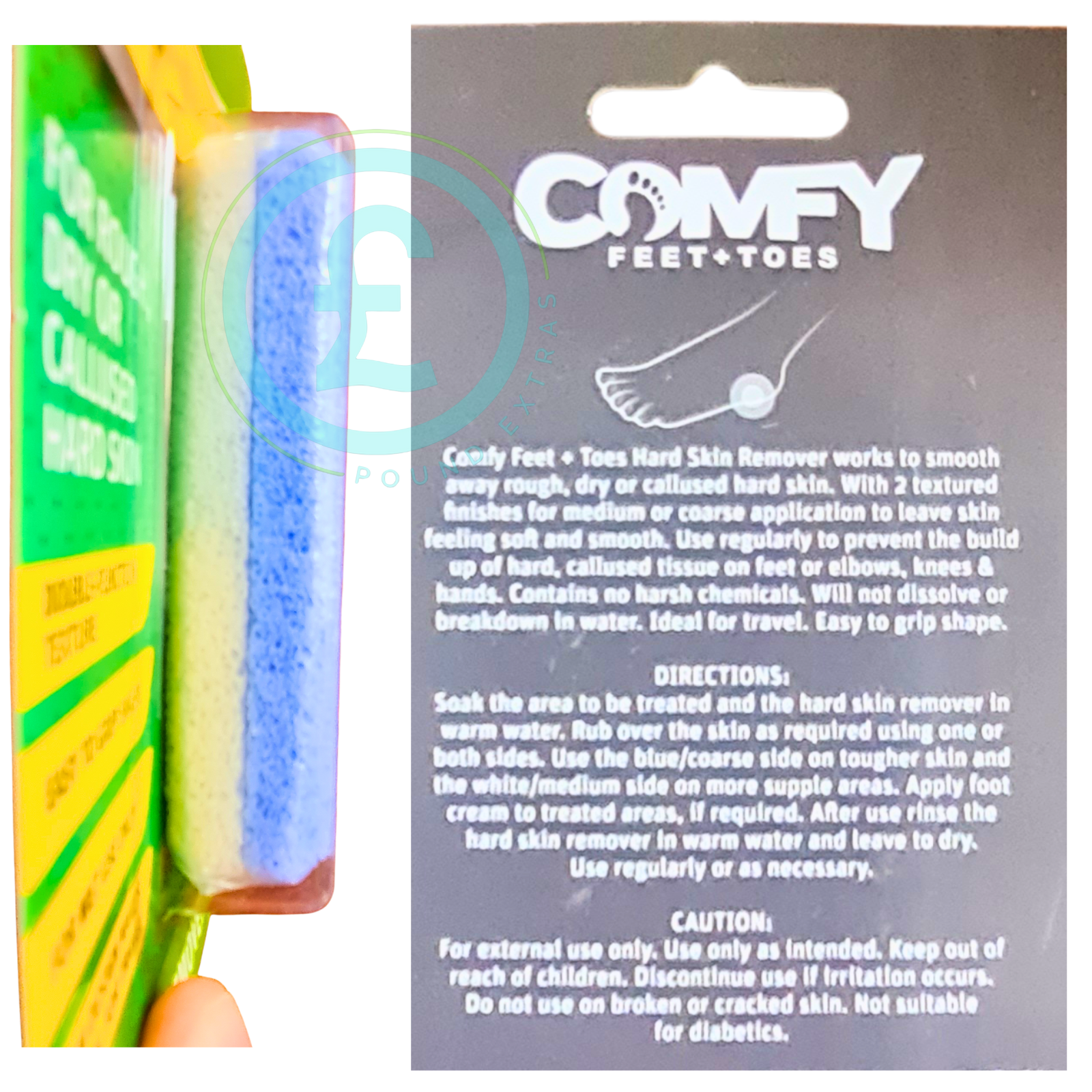 Hard skin remover with Comfy Feet & Toes packaging and instructions.