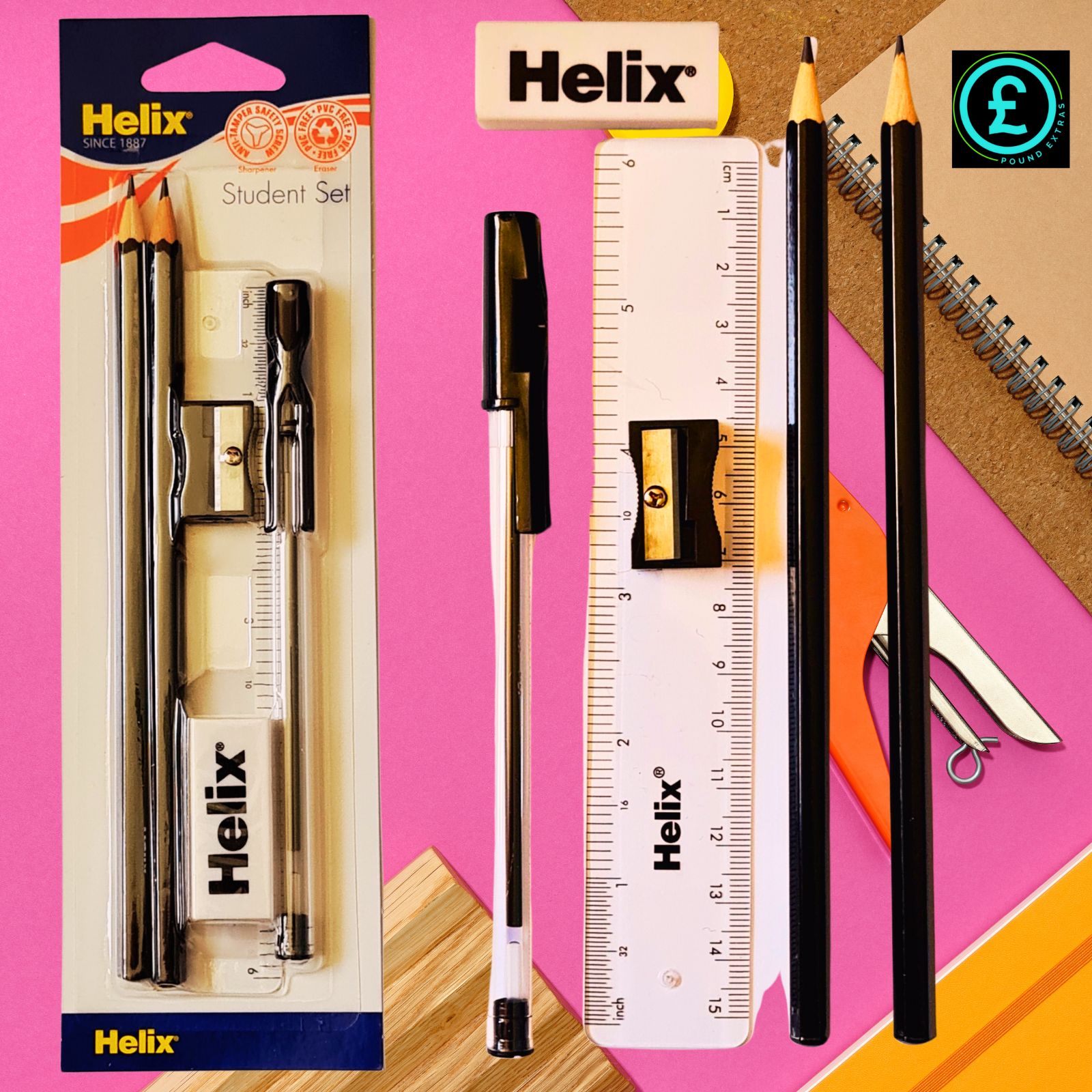 Pen Set with 15 cm Ruler Ballpoint Pen 2 Pencils, Sharpener, etc.Back 2 School12