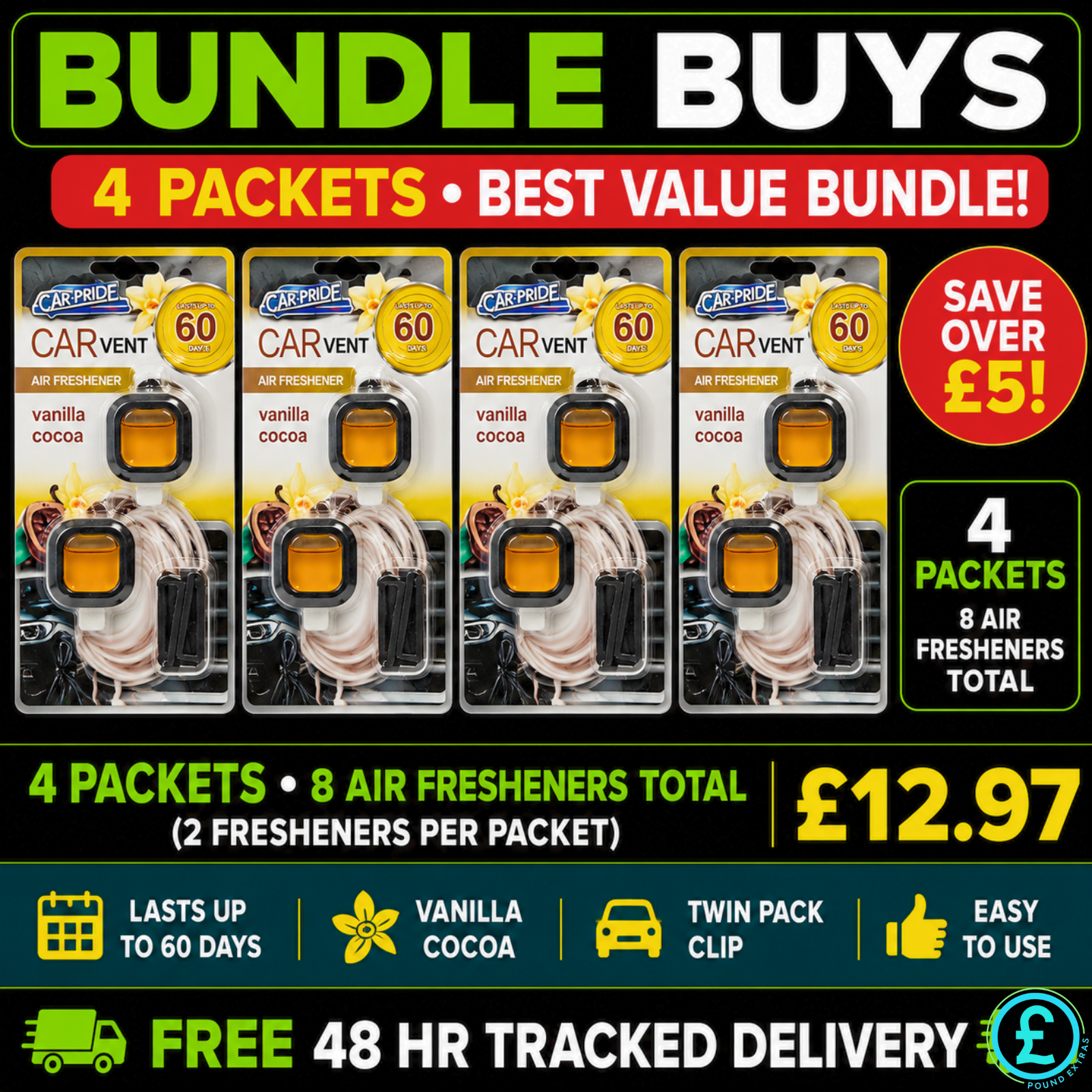 Car Vent Air Freshener 8 Pack Bundle Vanilla Cocoa 60 Days Fresh Car Van Taxi0
