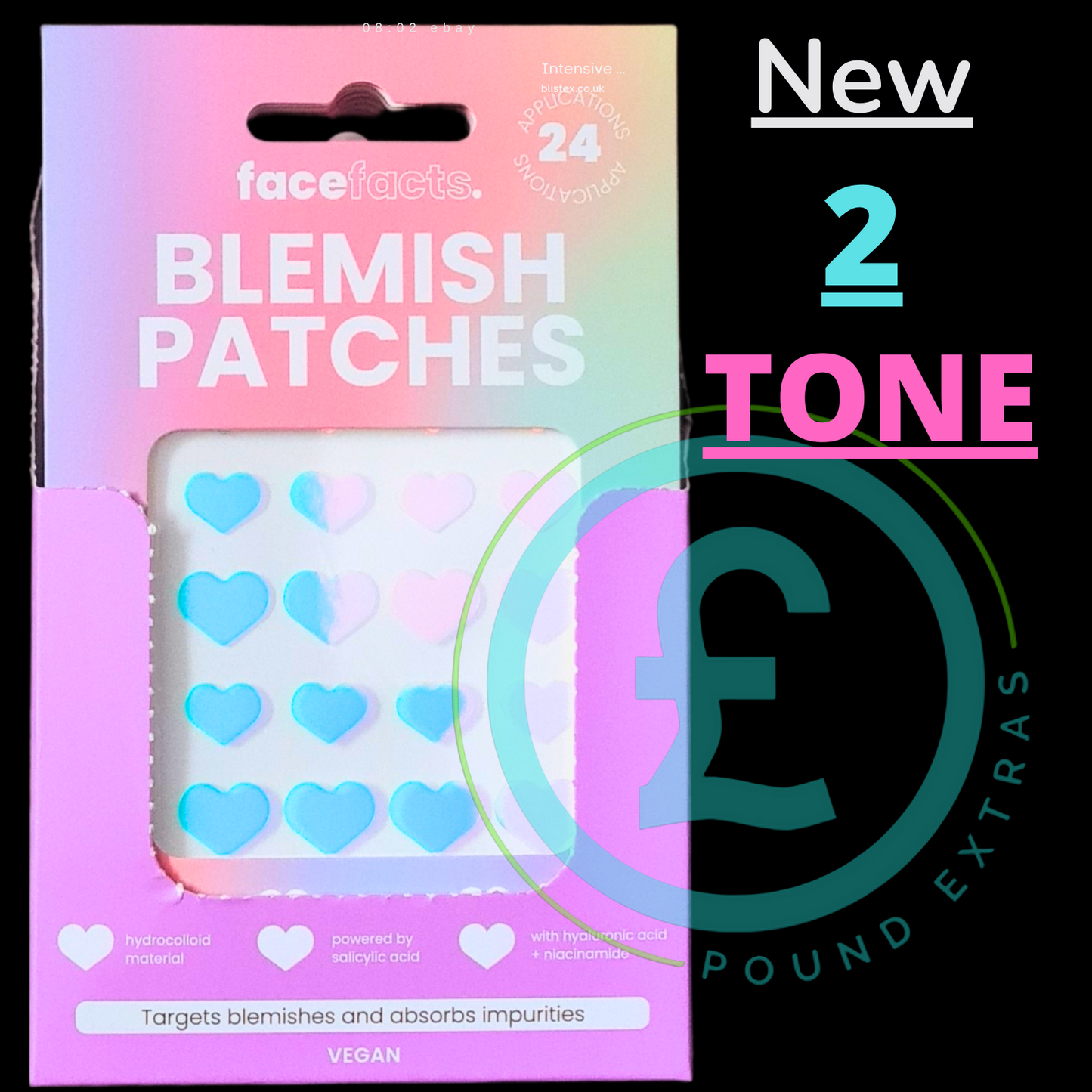 Face Facts Blemish Patches With Salicylic Acid Cute Heart Shapes 2 Tone Vegan 240