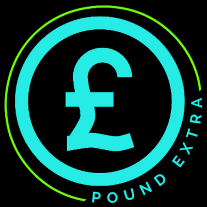 Logo with a pound symbol and 'Pound Extra' text on a black background