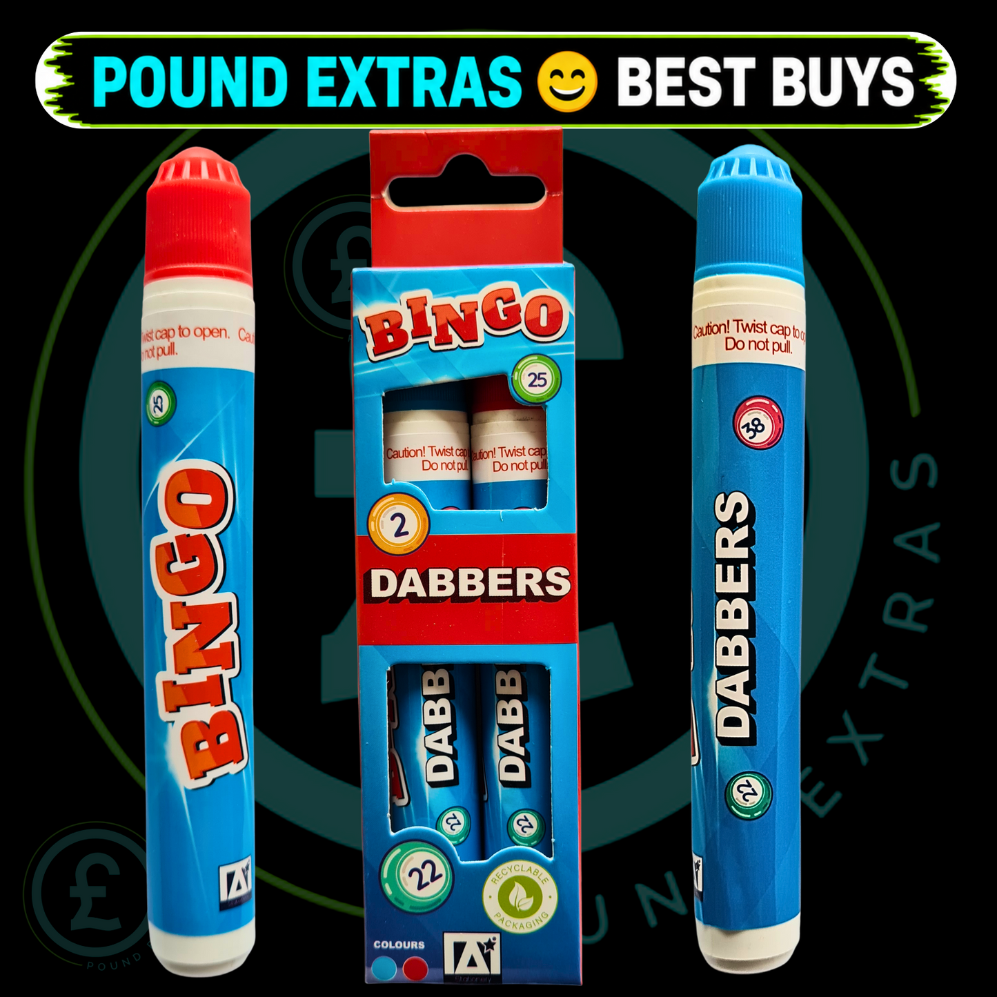 Bingo Dabbers Twin Pack Red Blue Pens Quick Dry Easy Grip 2 Pack Great Gift Idea6