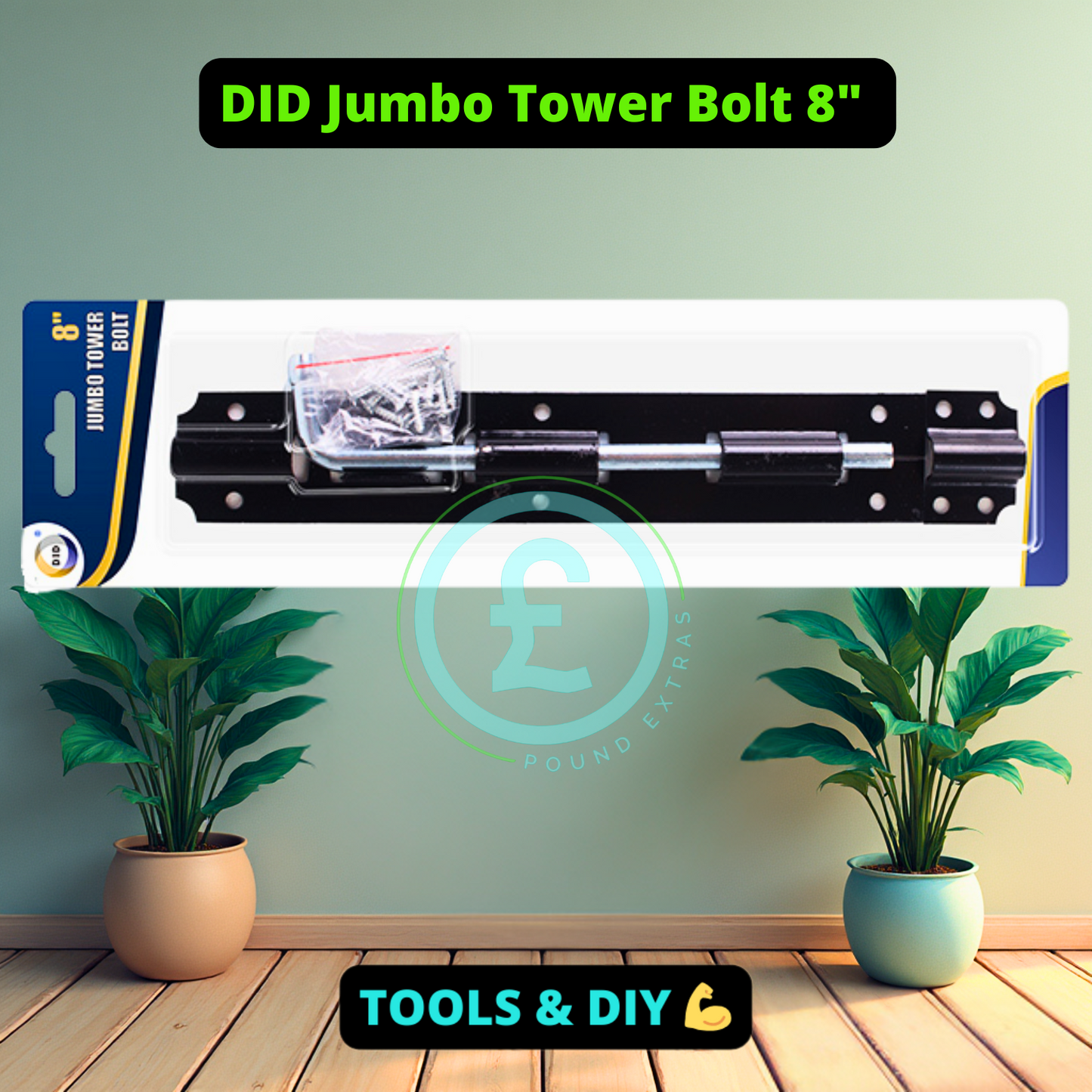 Jumbo Tower Bolt 8" Strong Garden Gate Black Corrosion Resistant Shed Door Catch0