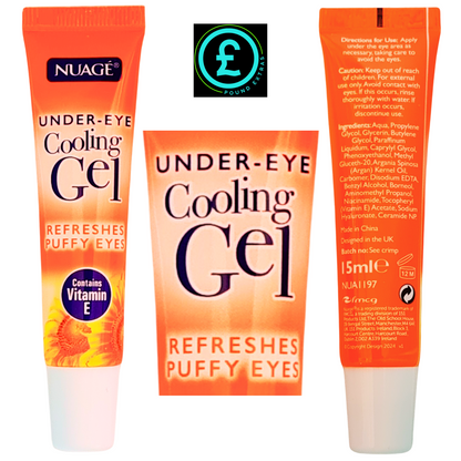 Three tubes of Nuáge under-eye cooling gel on a white background