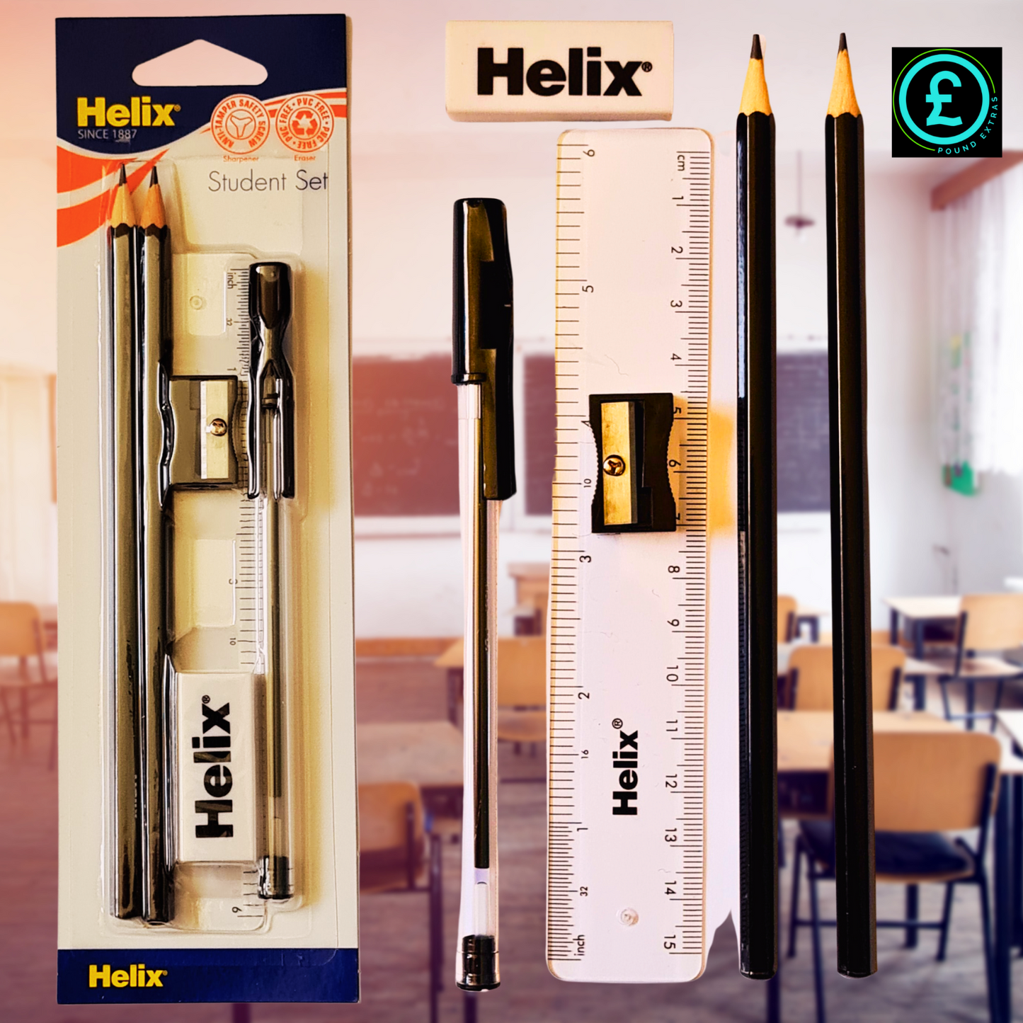 Pen Set with 15 cm Ruler Ballpoint Pen 2 Pencils, Sharpener, etc.Back 2 School10