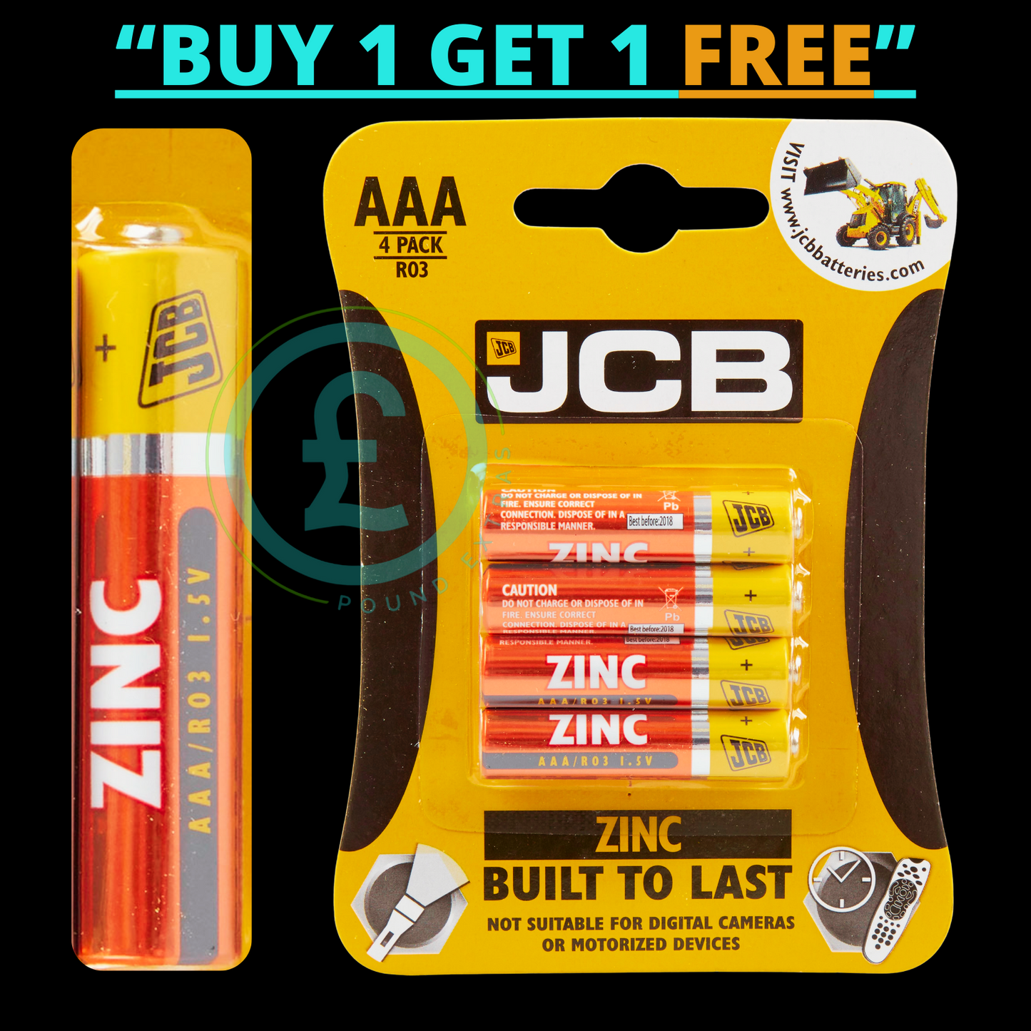 ❤️ POUND EXTRAS 😊 JCB AAA batteries 4 pack 1.5V long life power for remotes, toys & gadgets. Buy 1 Get 1 FREE offer while stocks last.