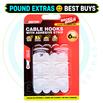 Cable Hooks With Adhesive Strip – Clear Gecko Grip 6 Pack Strong Holds Removable5