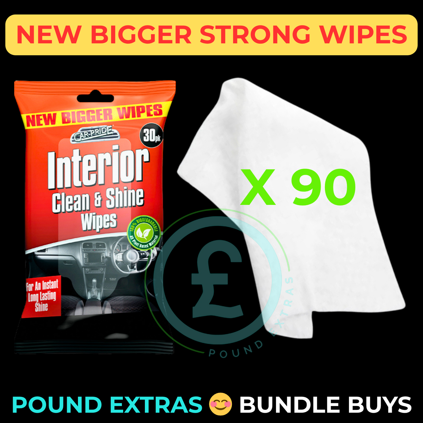 Car Interior Wipes 90 Pack Bundle Clean & Shine Dashboard Plastic Trim 3 Pack2