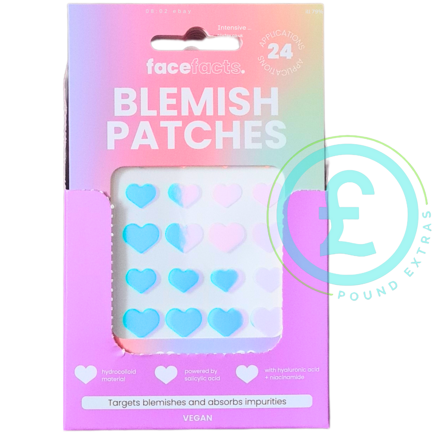 Face Facts Blemish Patches With Salicylic Acid Cute Heart Shapes 2 Tone Vegan 244