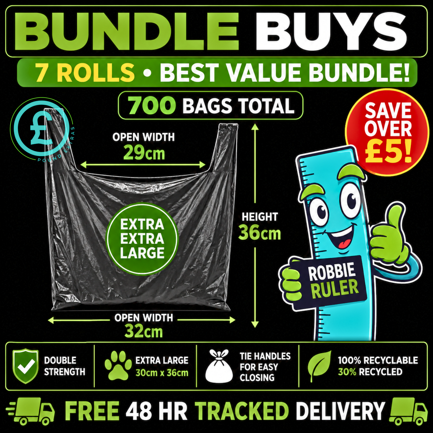 Doggy Bags 700 Pack Bundle Extra Large Tie Handle Dog Waste Bags 4