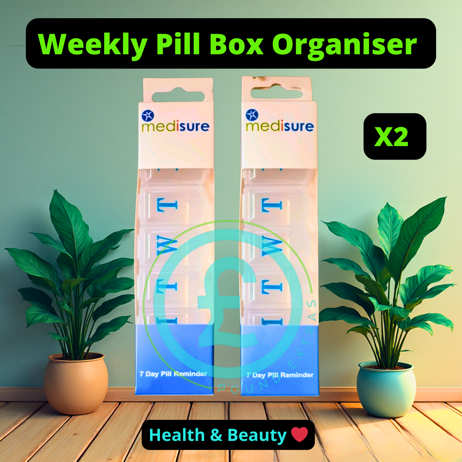 Pill Box vitamin Holder Tablet Container With braille lids 2 X Large 7 X Days1