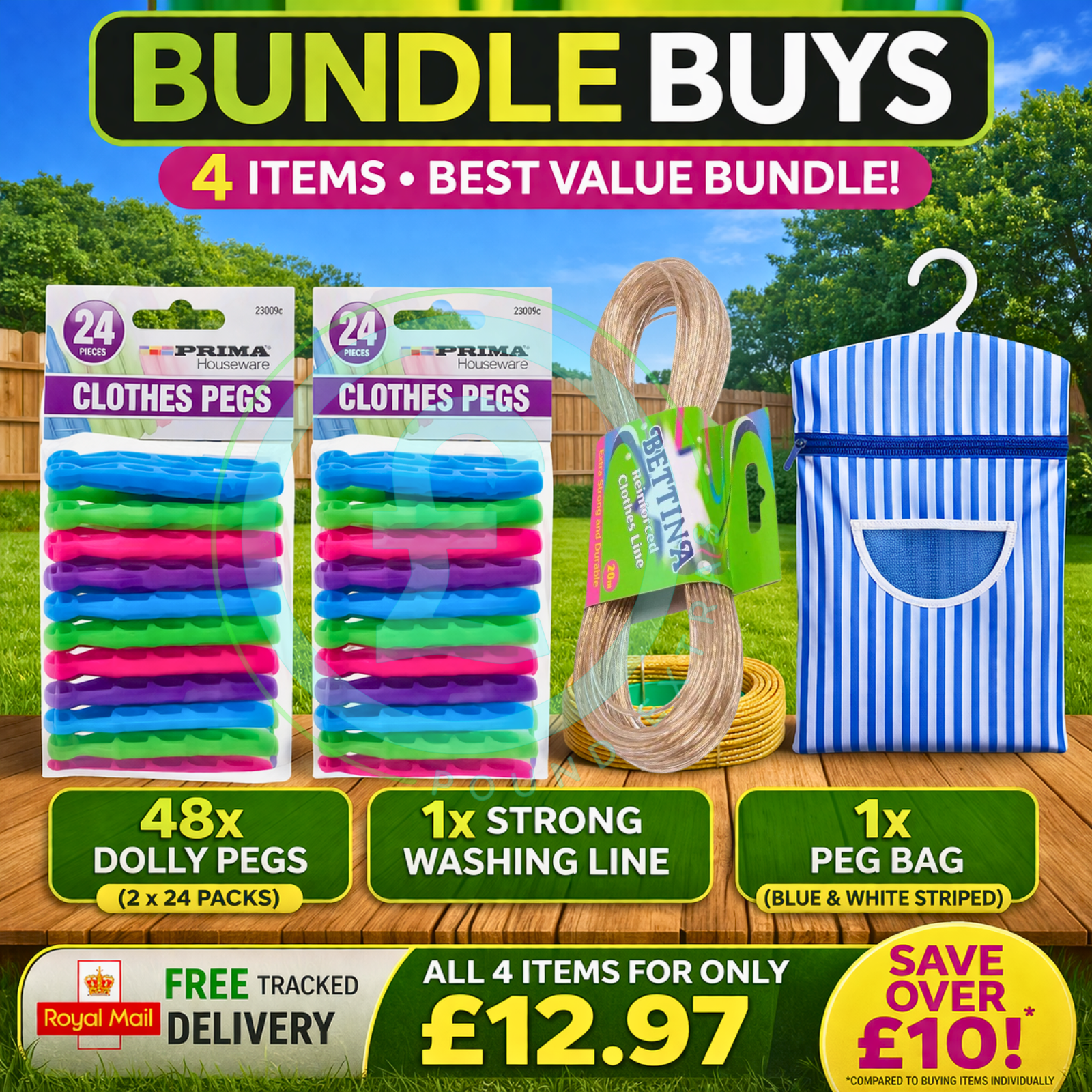 Dolly Pegs 48 Pack Washing Line Peg Bag Bundle Outdoor Clothes Peg Set Laundry0