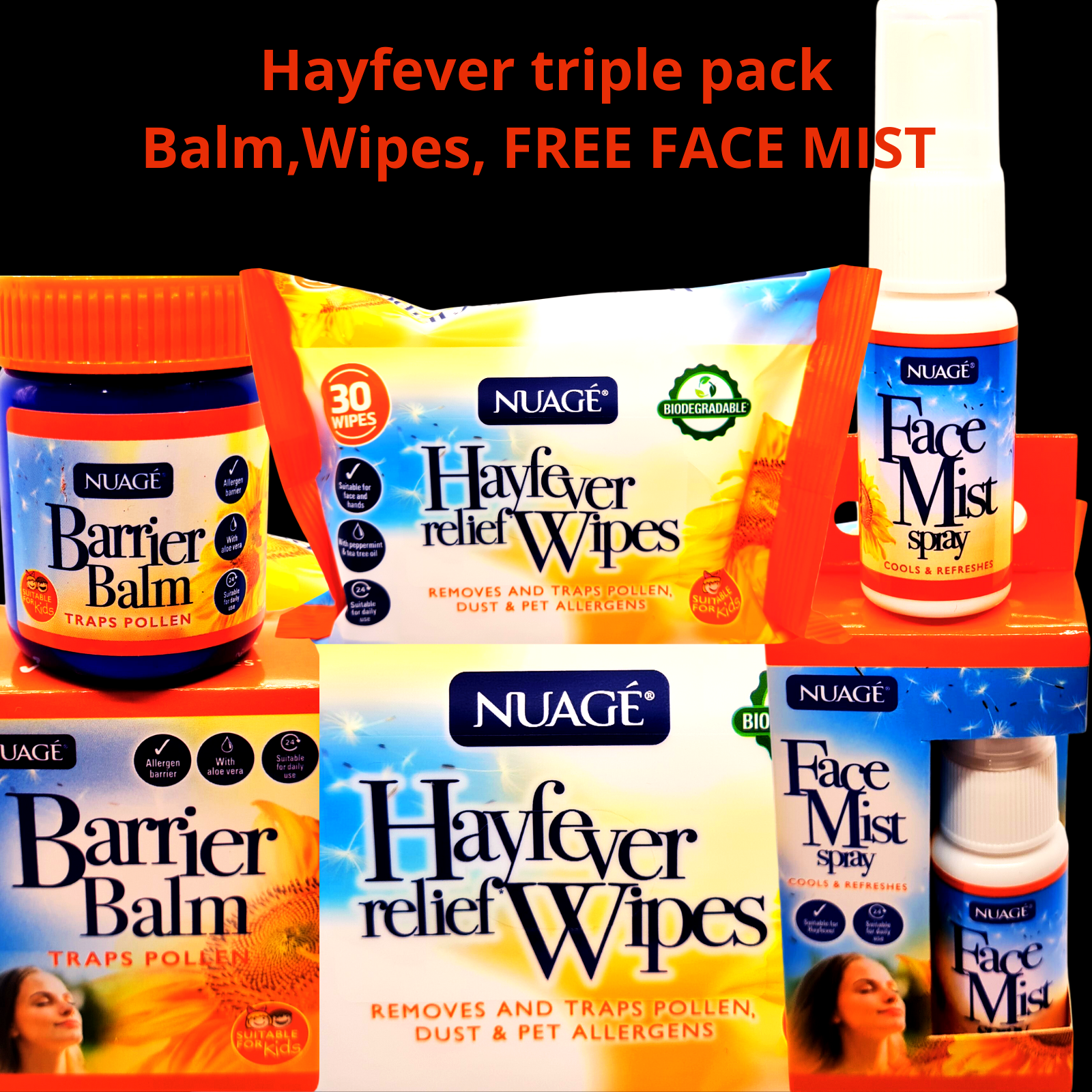Hay Fever Relief Kit Wipes Balm Face Mist Spray Allergy Health Care Bundle UK4
