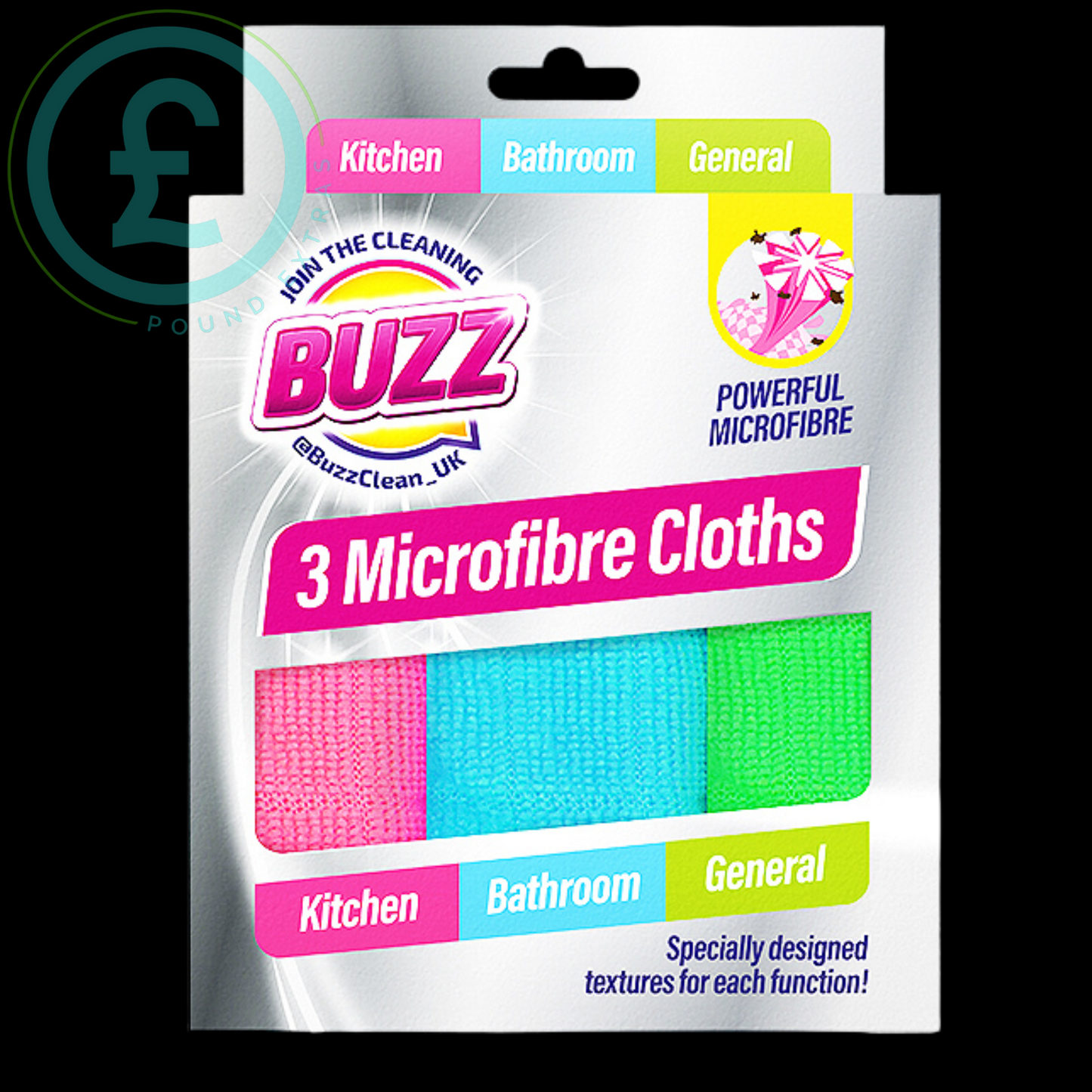 Microfibre Cleaning Cloths 3 Pack Kitchen Bathroom Multi-Purpose Soft Buzz Clean2