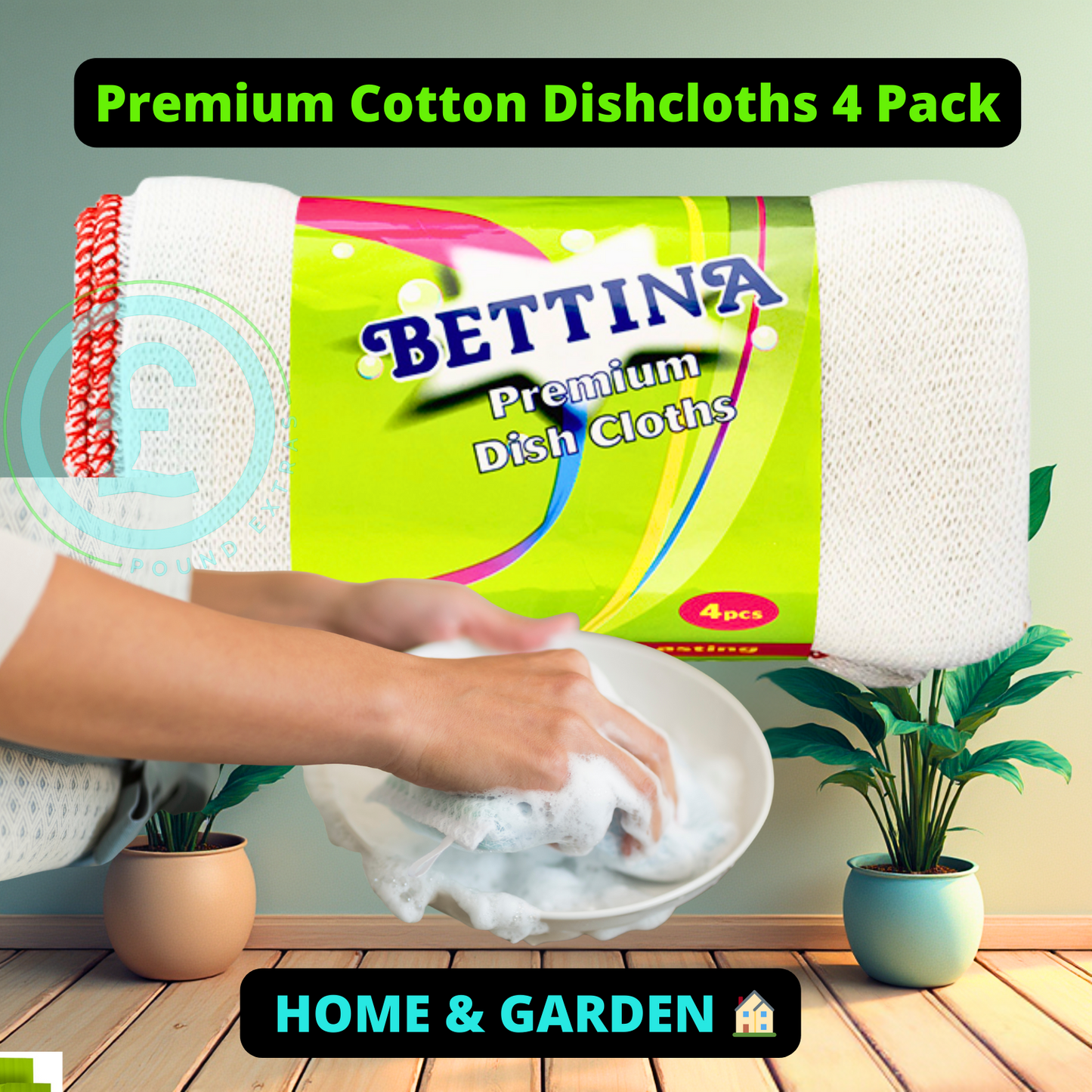 Dishcloths Premium Cotton 4 Pack Bettina – Strong & Absorbent Washing Up Clothes0