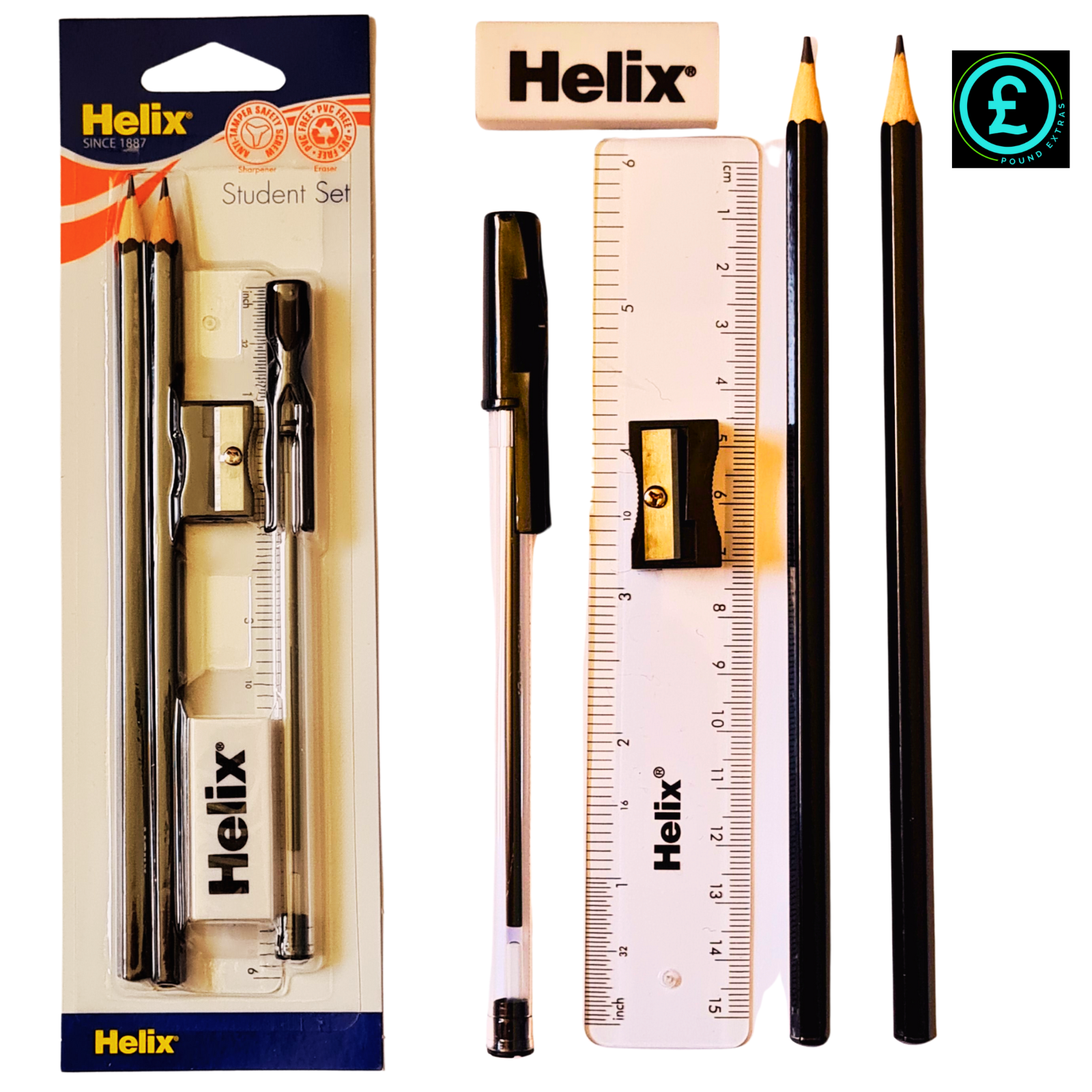Pen Set with 15 cm Ruler Ballpoint Pen 2 Pencils, Sharpener, etc.Back 2 School0