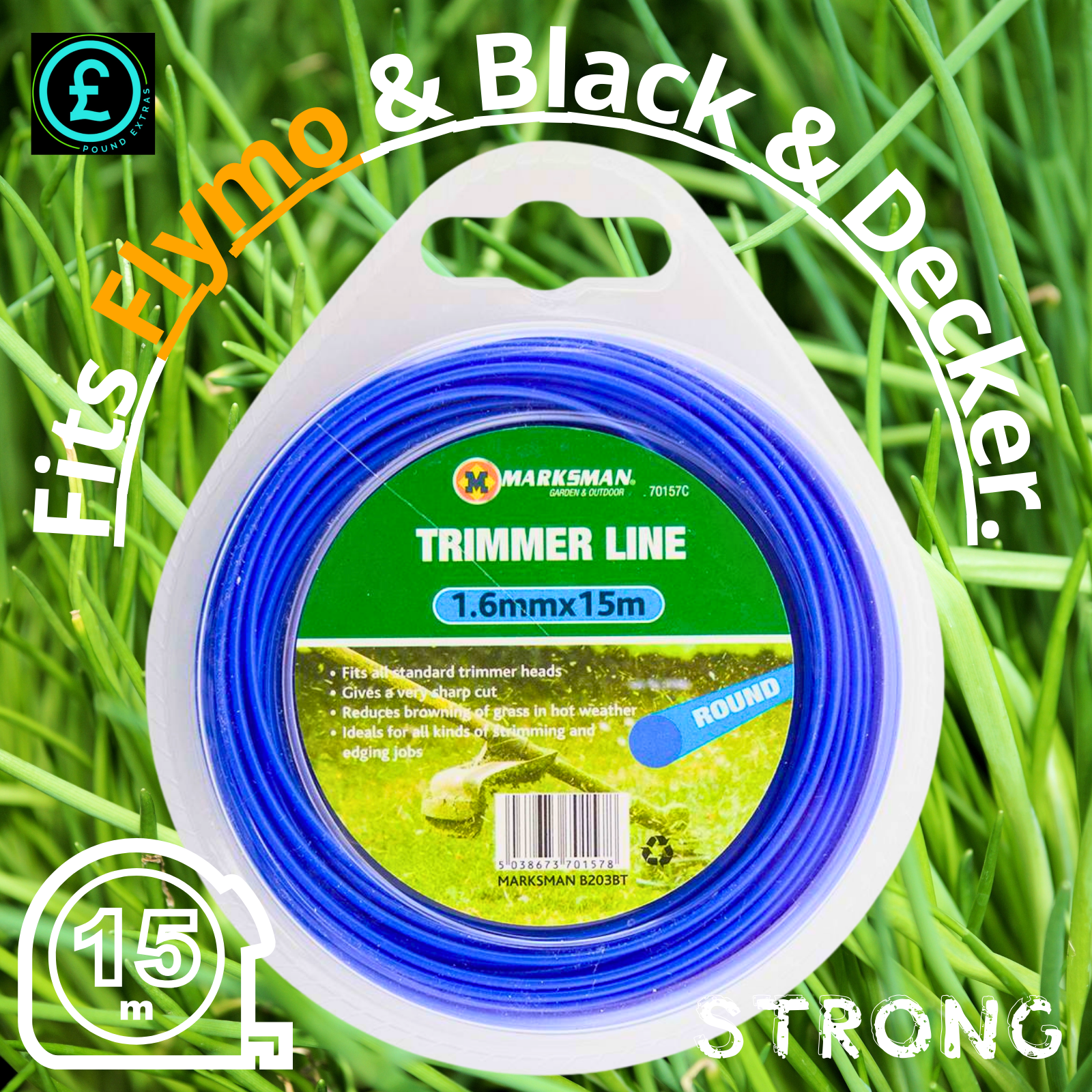 ❤️ POUND EXTRAS 😊 Strimmer line 1.6mm x 15m 🏠 fits Flymo & most garden trimmers. Cuts grass & weeds – strong, reliable cord for neat lawn edges.