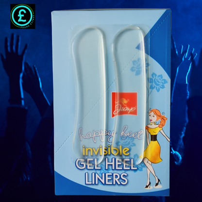 Packaging of Quinny invisible gel heel liners with a blue background
