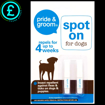 Pride & Groom Spot On for dogs packaging on a white background