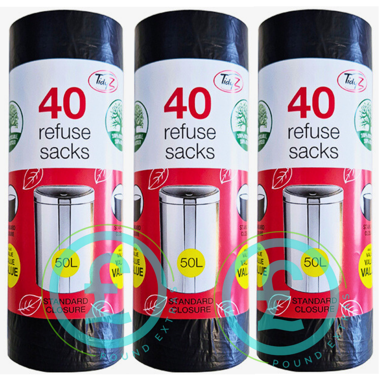 Black Bin Bags TidyZ 50L Refuse Sacks 120 Pack (3 Rolls) Strong Swing Bin Liner0