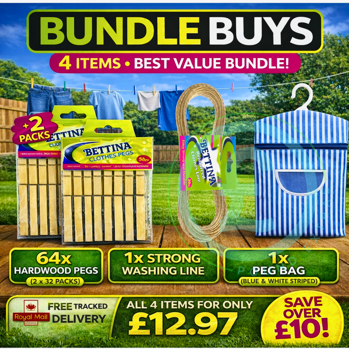 Clothes Pegs 64 Pack Wooden Pegs Washing Line Peg Bag Bundle Outdoor Heavy Duty0