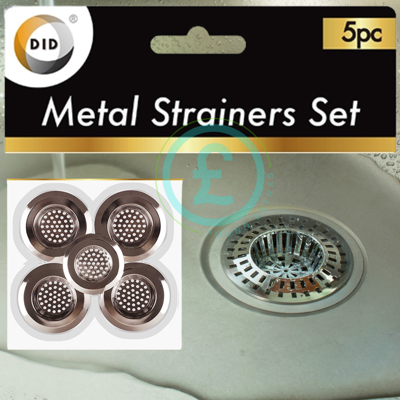 Metal Sink Strainers 5 Pack Kitchen Bathroom Drain Hair Food Waste Filter DID0