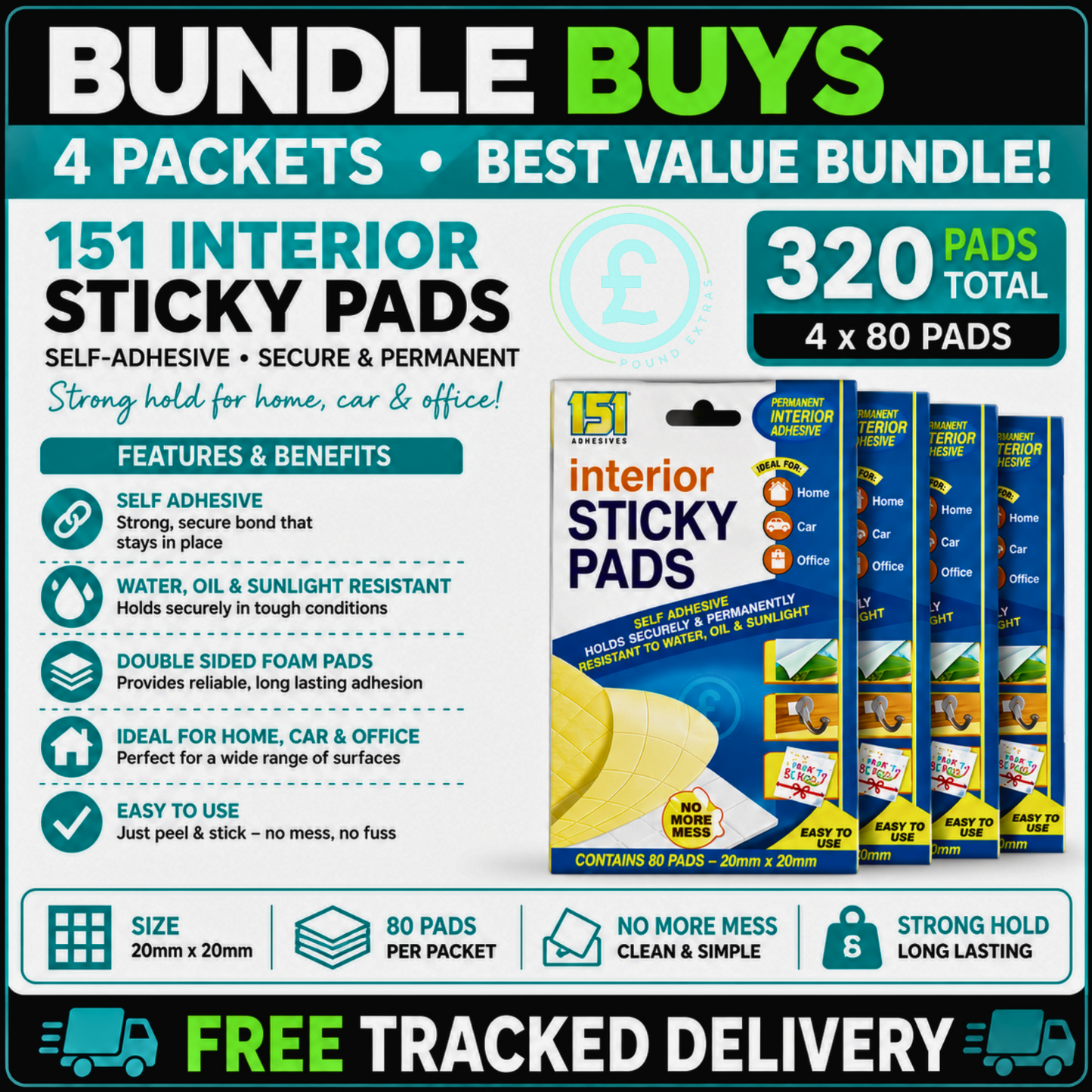 Sticky Pads 320 Pack Bundle Self Adhesive Double Sided Foam Pads Holds Securely1