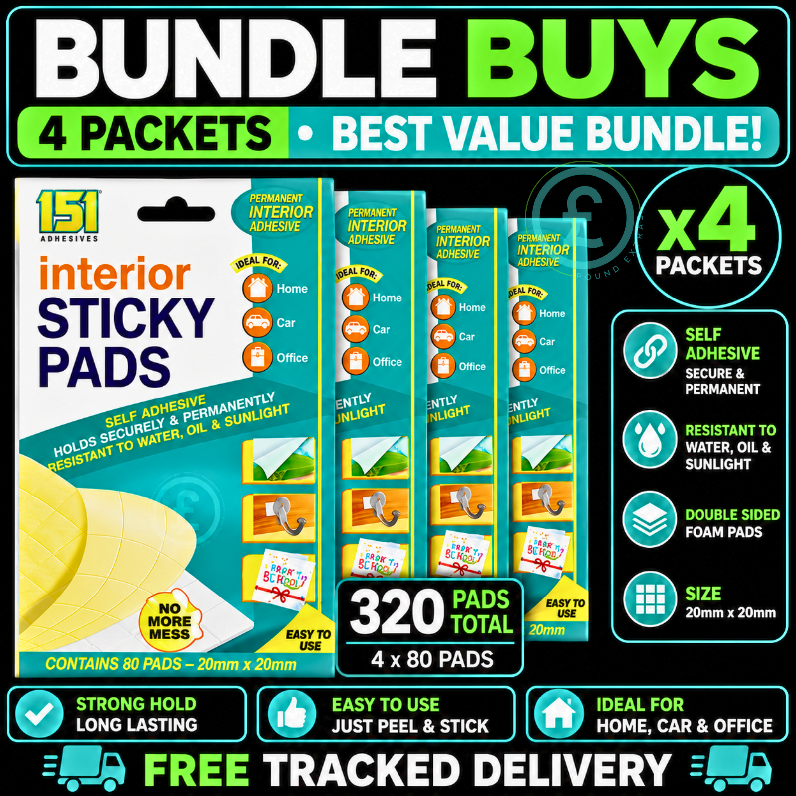Sticky Pads 320 Pack Bundle Self Adhesive Double Sided Foam Pads Holds Securely0